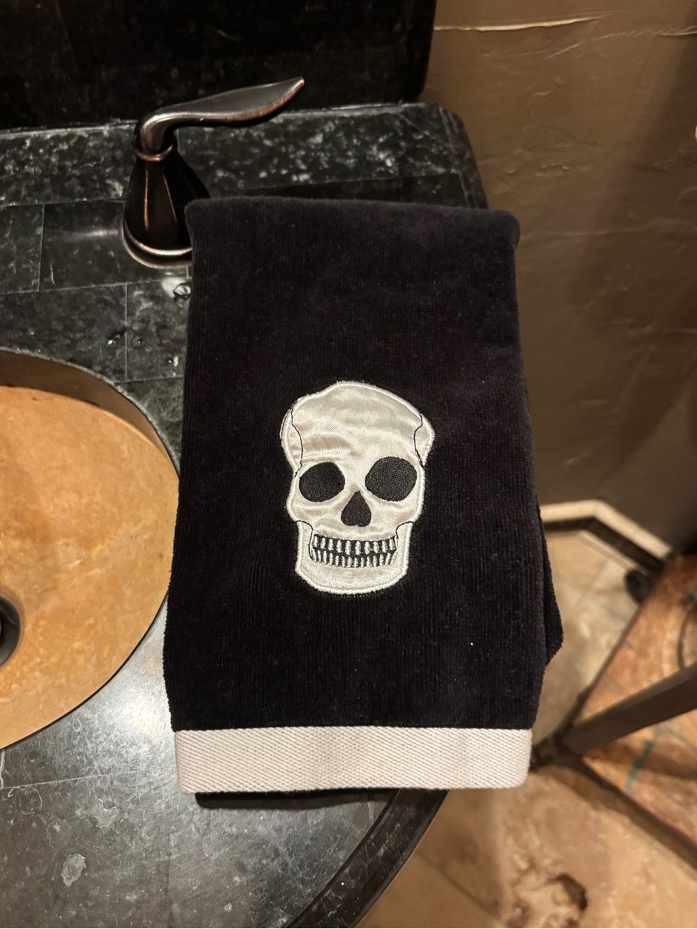 Skull Halloween black and white cotton hand towel